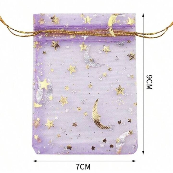 20pcs Purple Organza Gift Bags with Gold Stars and Moons - Picture 3 of 4